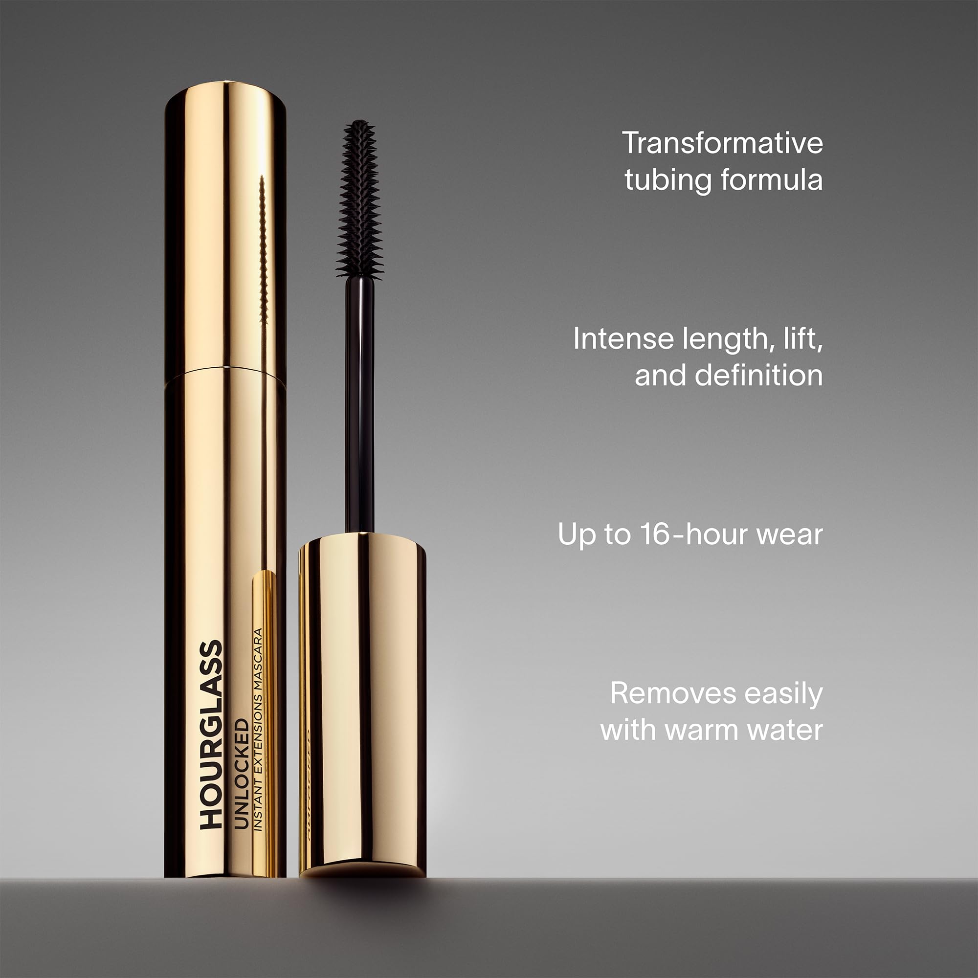 HOURGLASS before-and-after lashes side-by-side illustrating visible lengthening benefit
