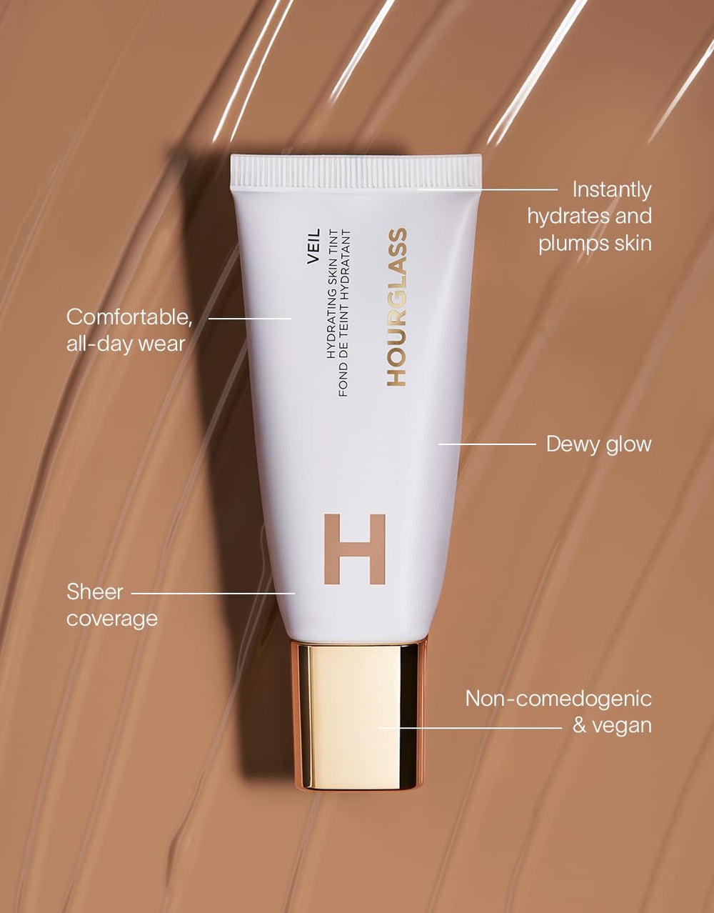 Hourglass lifestyle daylight glow on model for natural radiance and hydrated skin