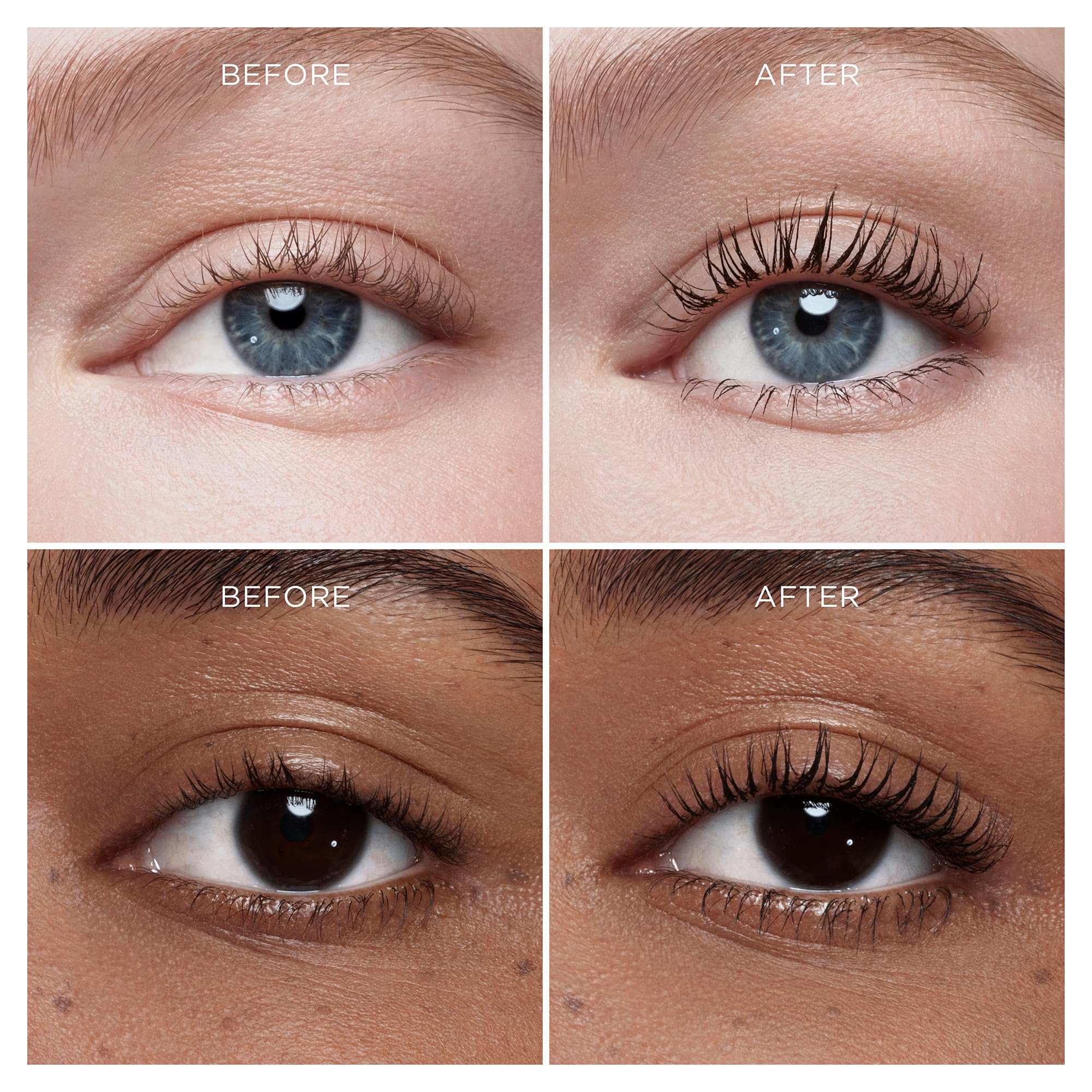Hourglass before and after lashes demonstrating dramatic lifted length