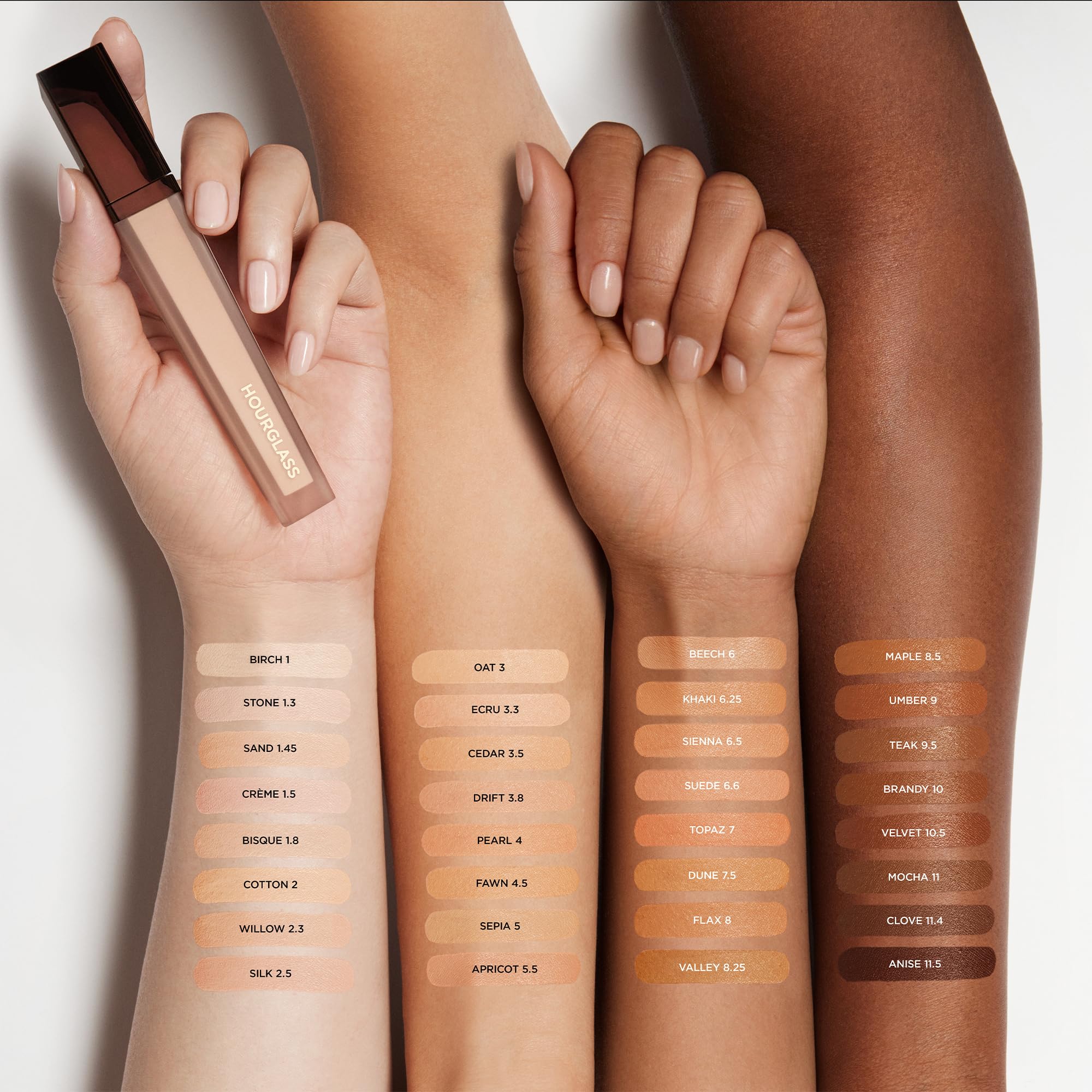 Hourglass concealer blended under eye showing brightened area and natural look