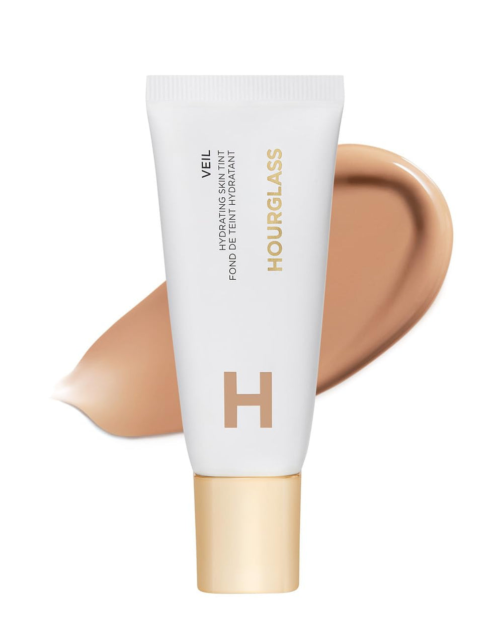 HOURGLASS front packaging showing sleek bottle and dewy finish benefit