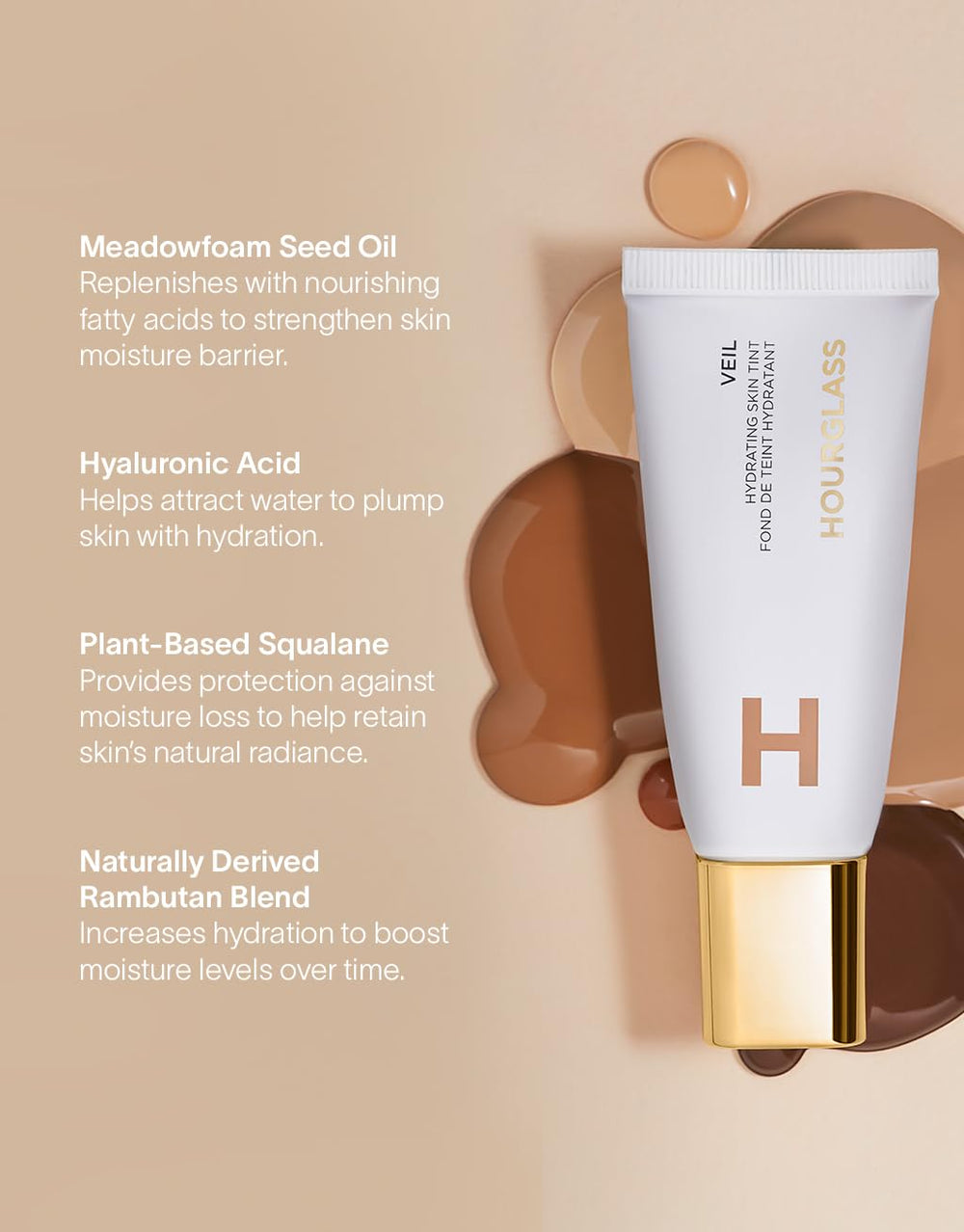 Hourglass Veil label and ingredients view highlighting hyaluronic acid and botanicals