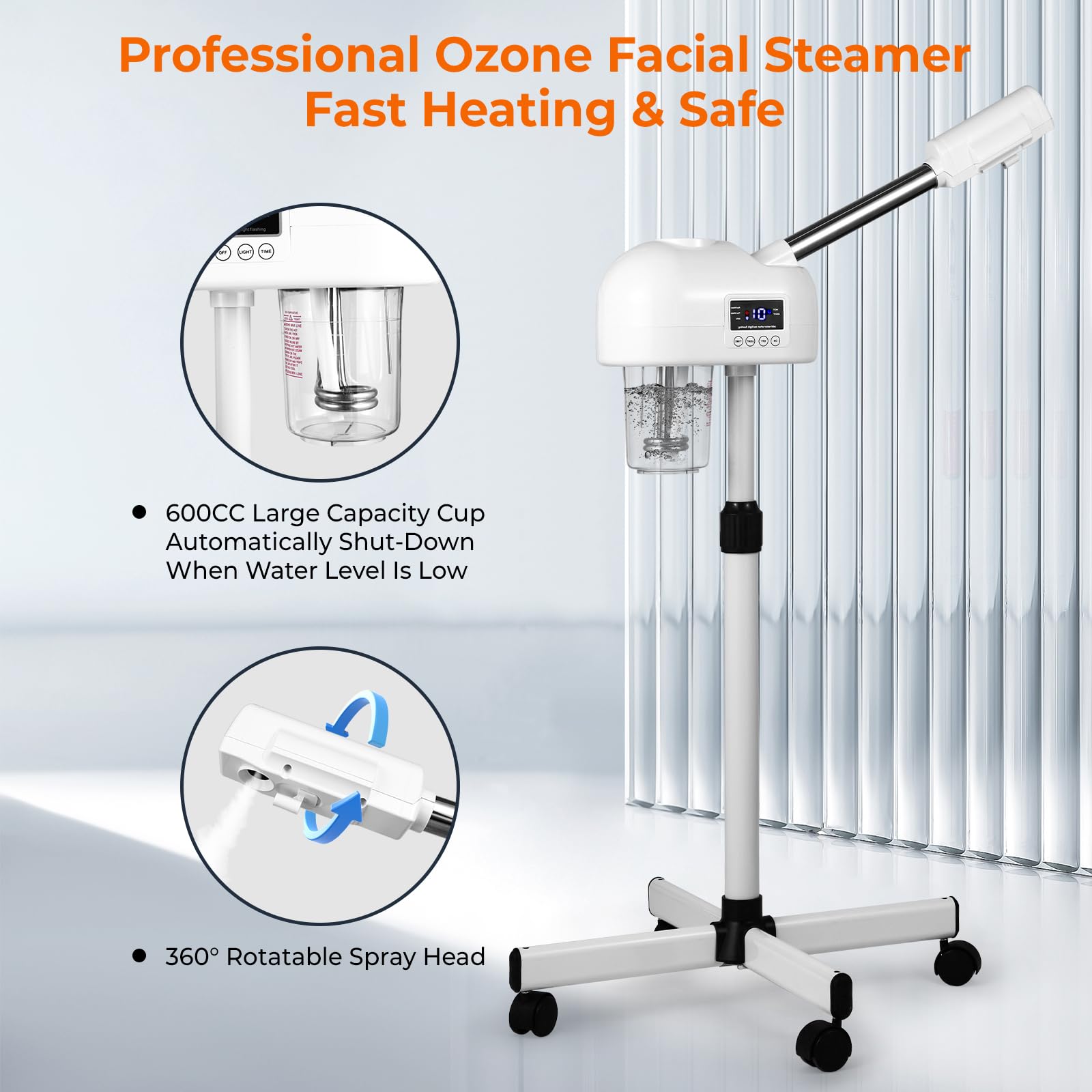 Hovinke steam nozzle directing warm mist during a facial to aid professional treatments