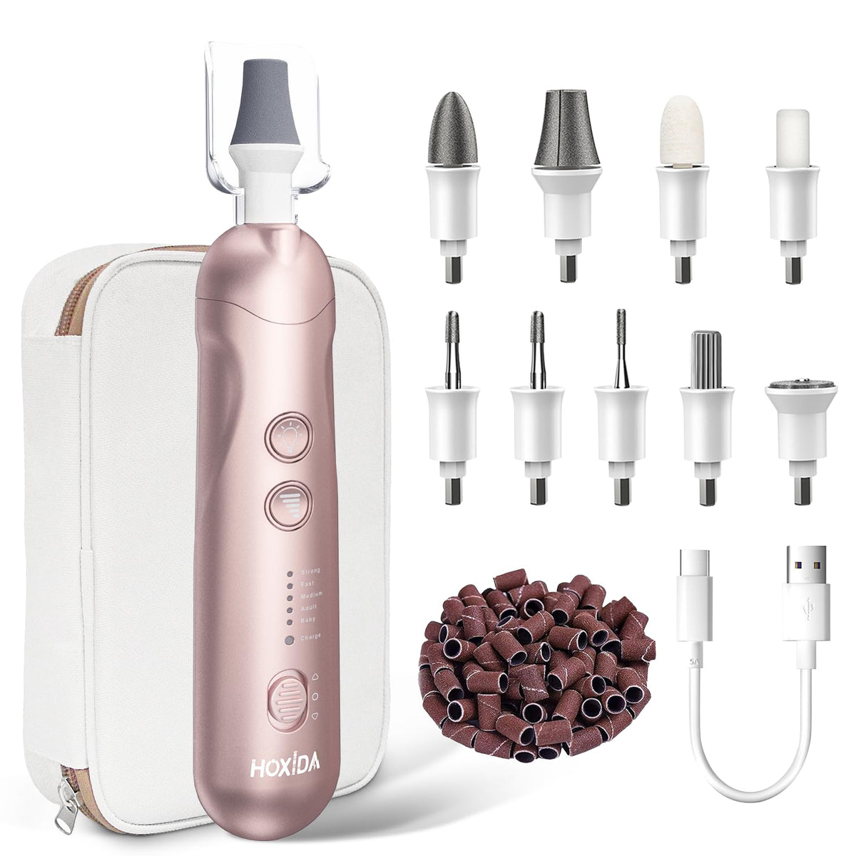 Hoxida front view showing device and compact storage case for easy portability