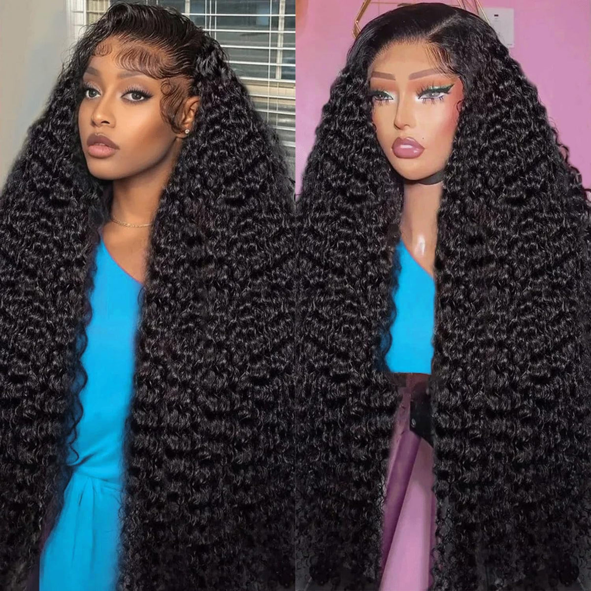 Hoyrhra front view of 30 inch deep wave wig showing full natural hairline and volume