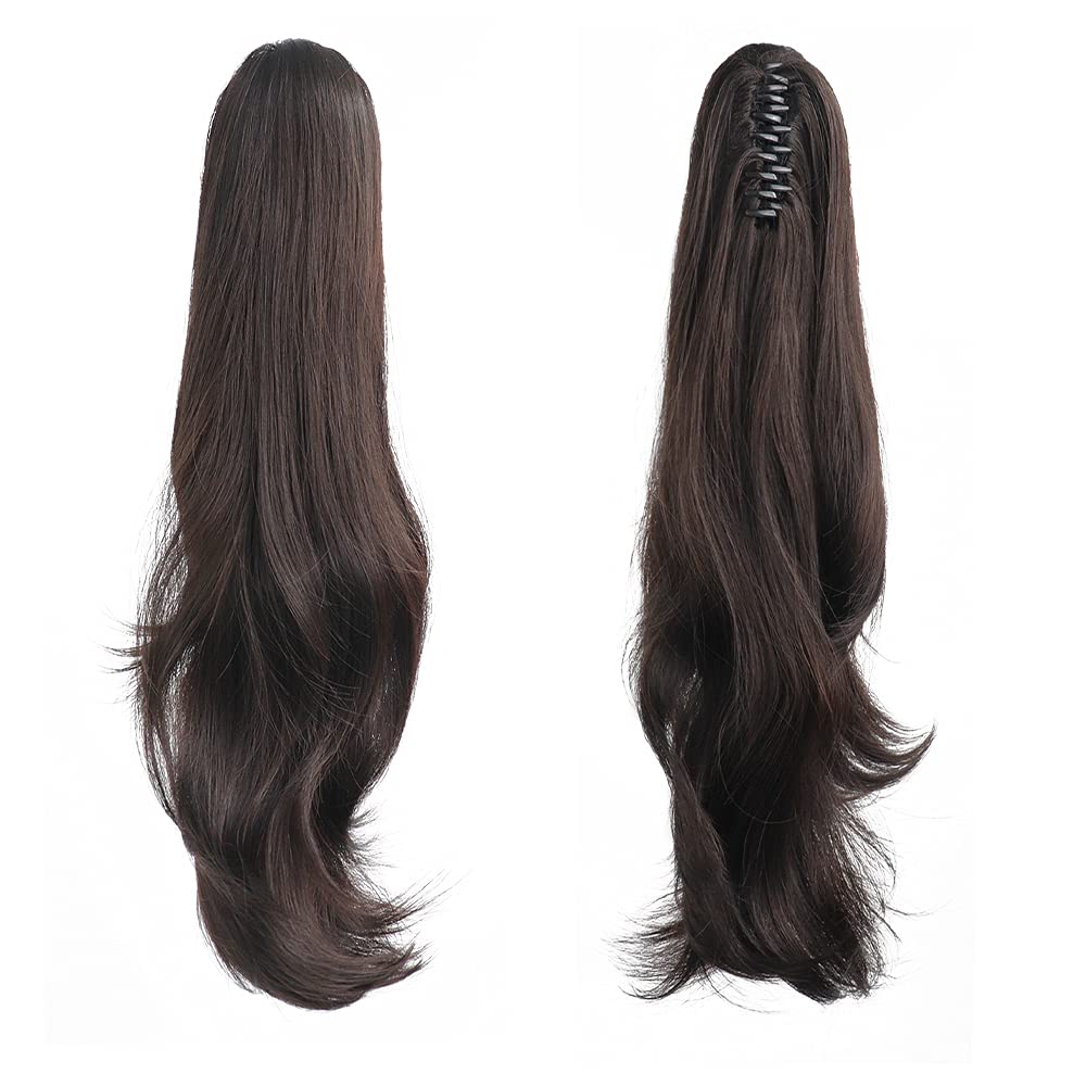 HSPJHTM front packaging view showing dark brown ponytail for quick styling