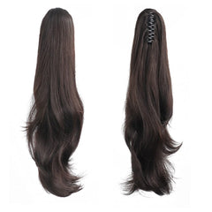 HSPJHTM front packaging view showing dark brown ponytail for quick styling