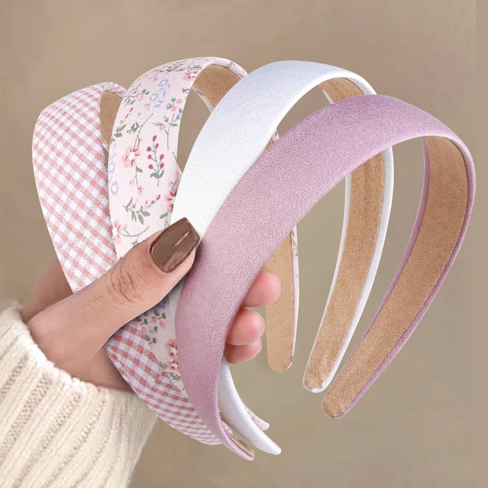 Huachi front view of four headbands showing colors and packaging, convenient set