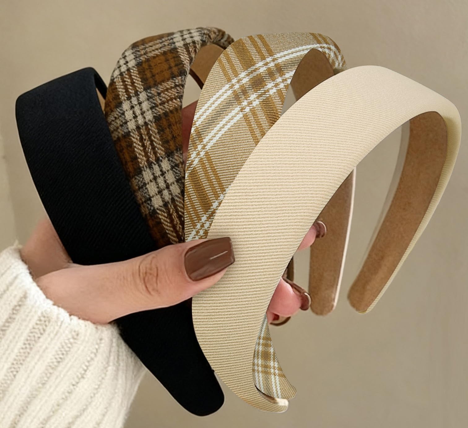 Huachi front view of four headbands showing colors and pack benefit