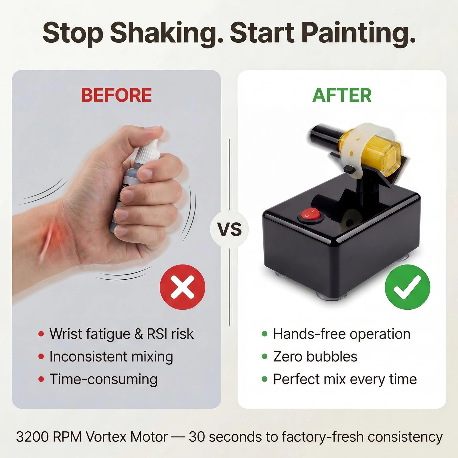 HUBEST shaker with paint bottle in place mixing evenly for smooth coats