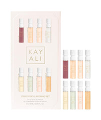 Huda KAYALI front packaging showing the gift set and included samplers, elegant gifting benefit
