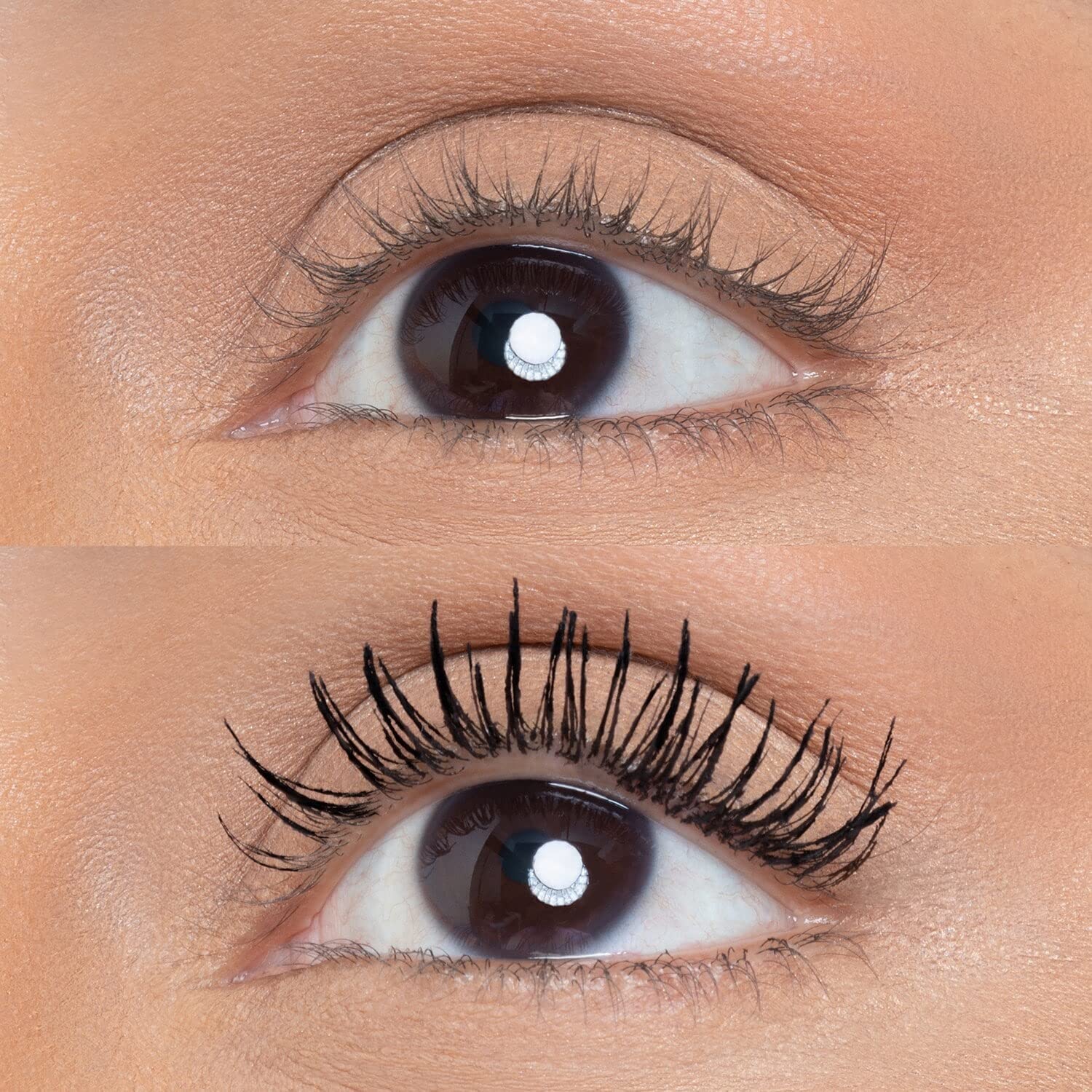 Huda Legit Lashes curl and length wand close-up curved brush lifts lashes