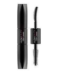 Huda Legit Lashes front packaging showing dual-ended tube and black shade benefit