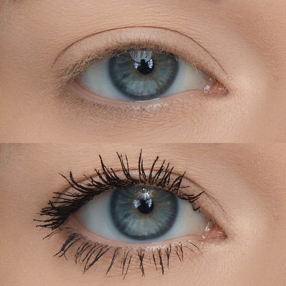 Huda Legit Lashes applied on model lashes showing fuller, lifted lash effect