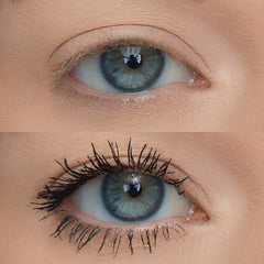 Huda Legit Lashes applied on model lashes showing fuller, lifted lash effect