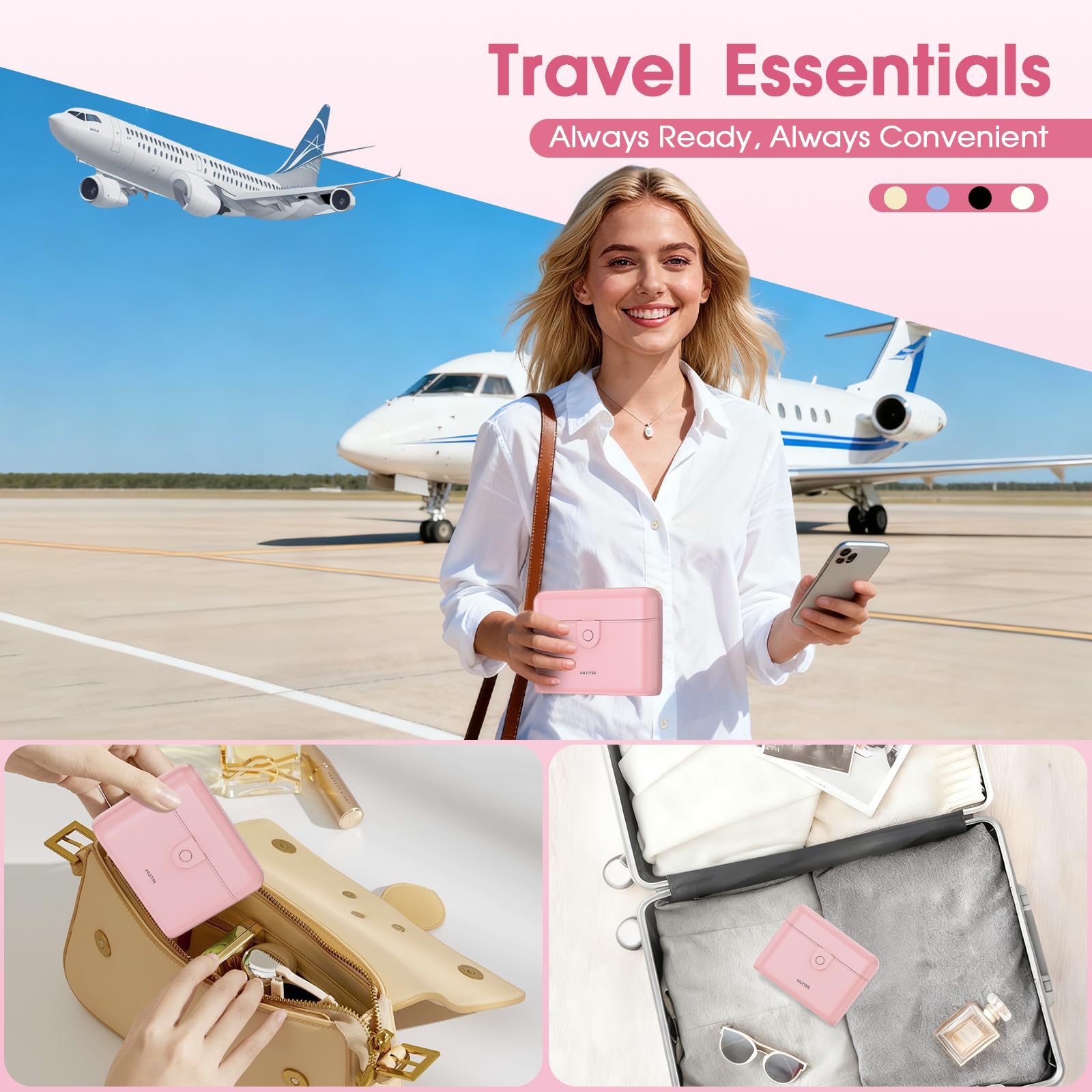 HUITAI lifestyle shot of travel packing highlighting TSA compliance