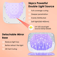 HUITINE heart-shaped touch display close-up showing timer choices and ease benefit