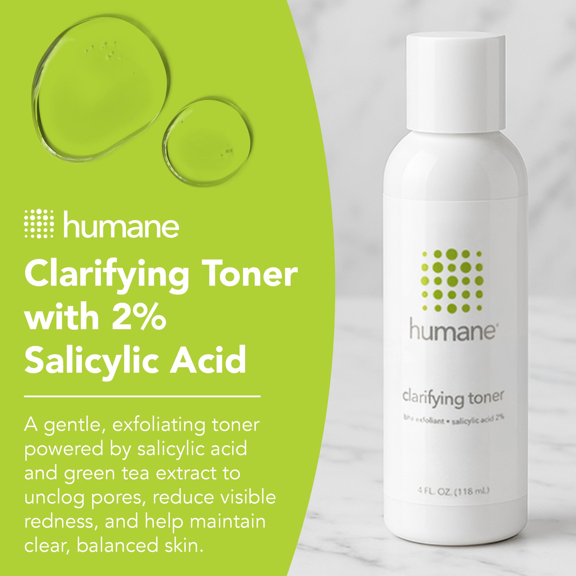 humane clarifying toner liquid texture droplets highlighting lightweight absorbency benefit