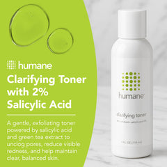 humane clarifying toner liquid texture droplets highlighting lightweight absorbency benefit