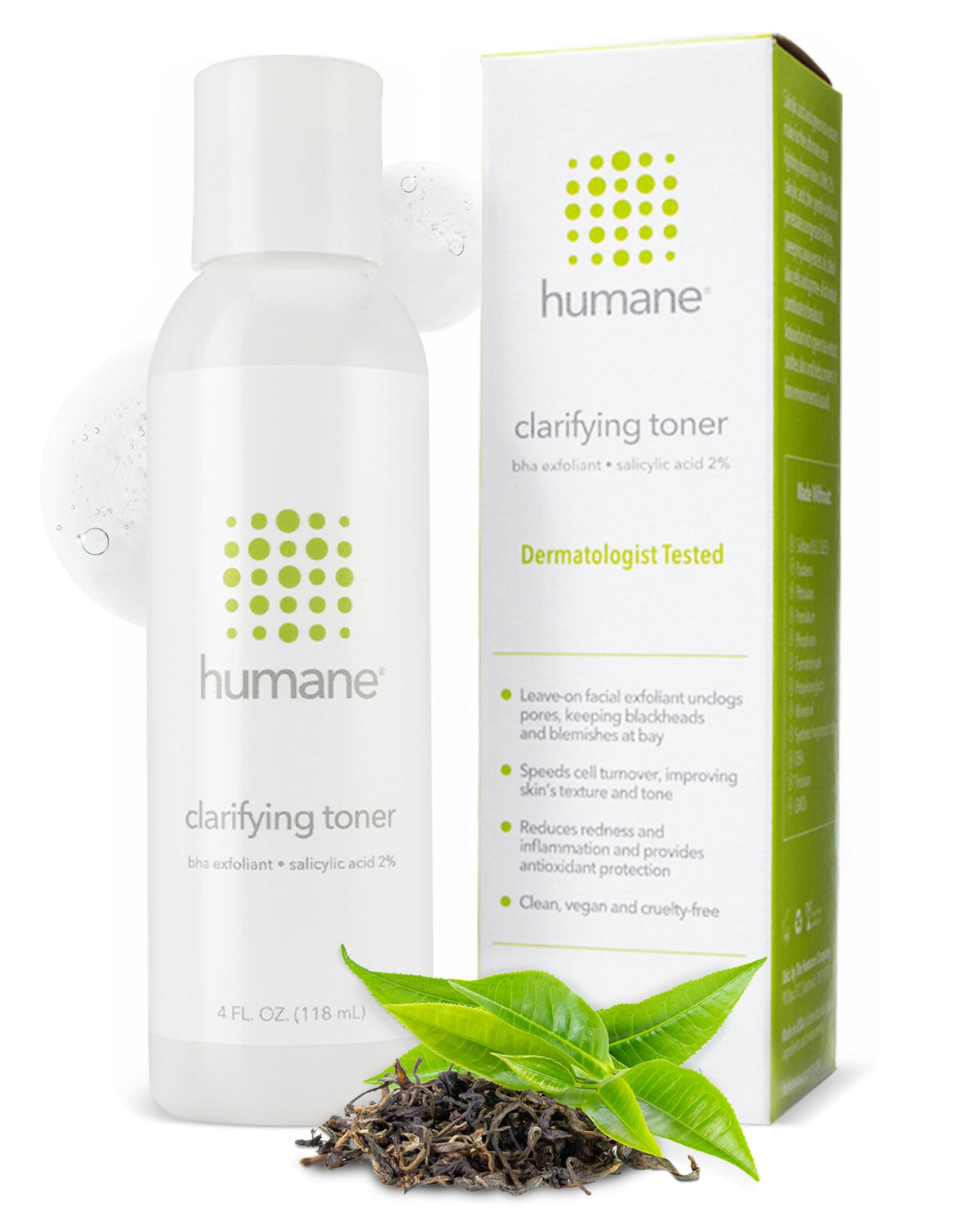 humane clarifying toner front bottle showing product and label, easy identification benefit