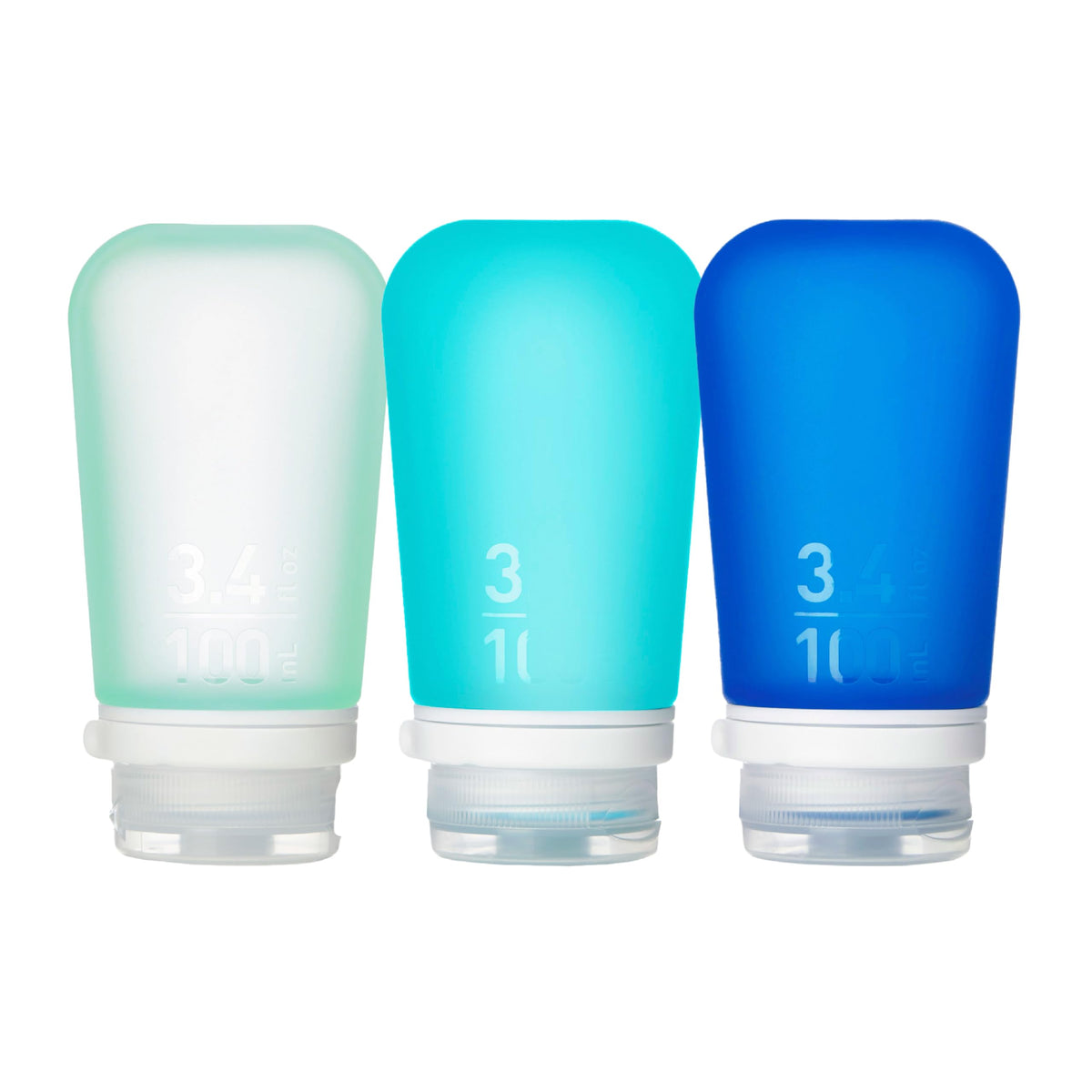 humangear GoToob+ front view of three-color pack showing travel-ready benefit