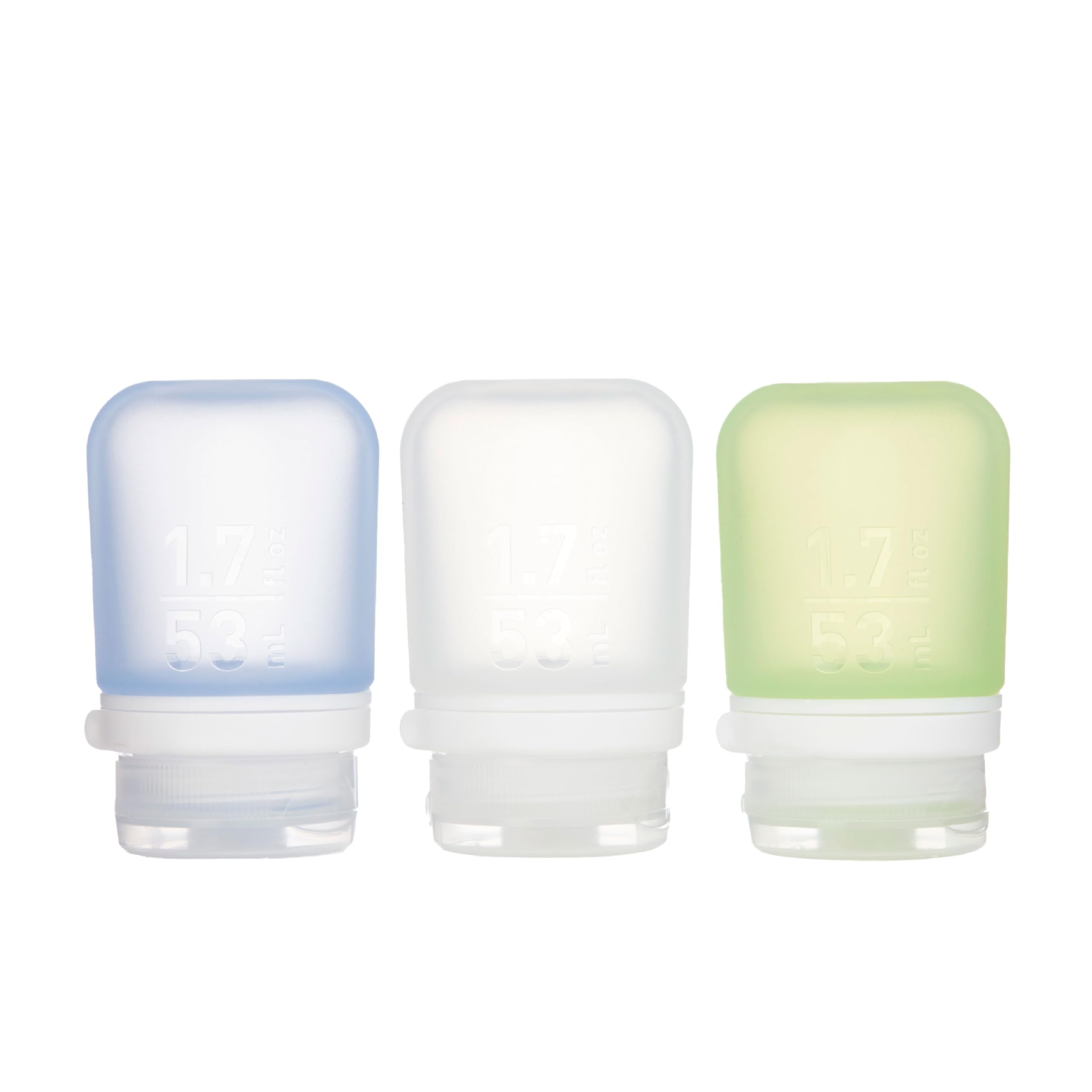 humangear GoToob+ front packaging showing three small bottles, ideal for organized travel