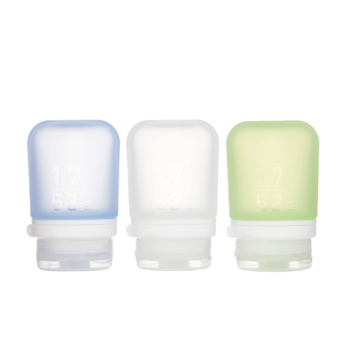 humangear GoToob+ front packaging showing three small bottles, ideal for organized travel