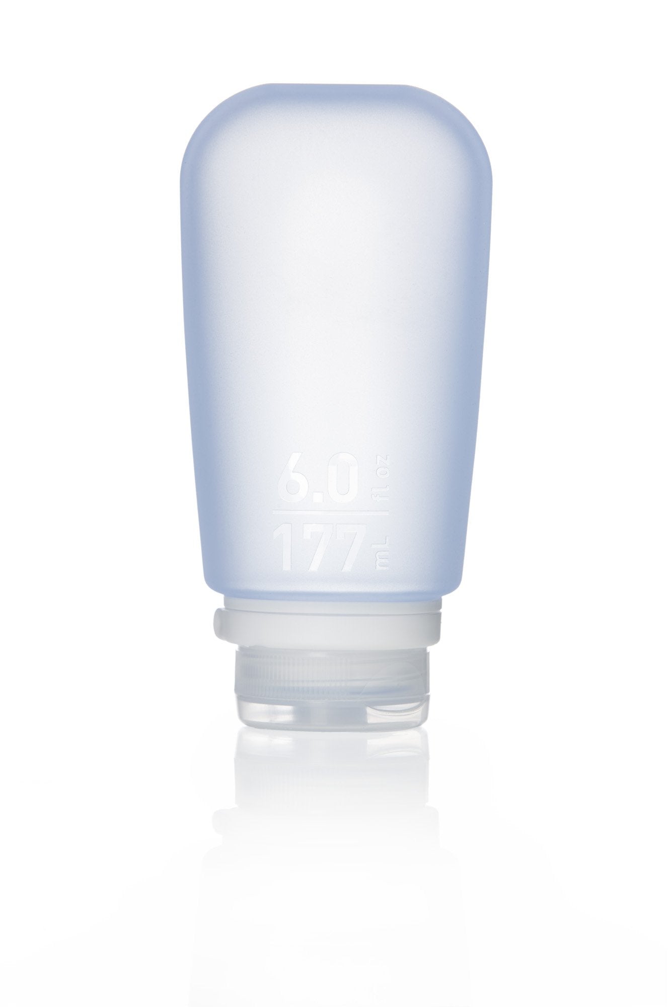 humangear GoToob+ front view shows compact blue bottle and travel-ready benefit