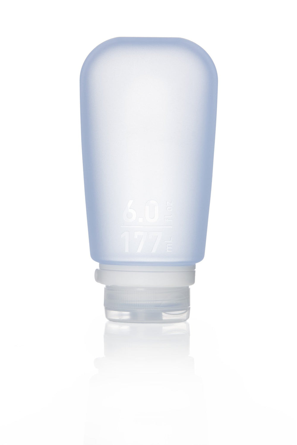 humangear GoToob+ front view shows compact blue bottle and travel-ready benefit