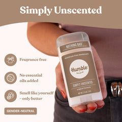 HUMBLE SIMPLE AND TRUE applying stick to underarm demonstrating easy glide