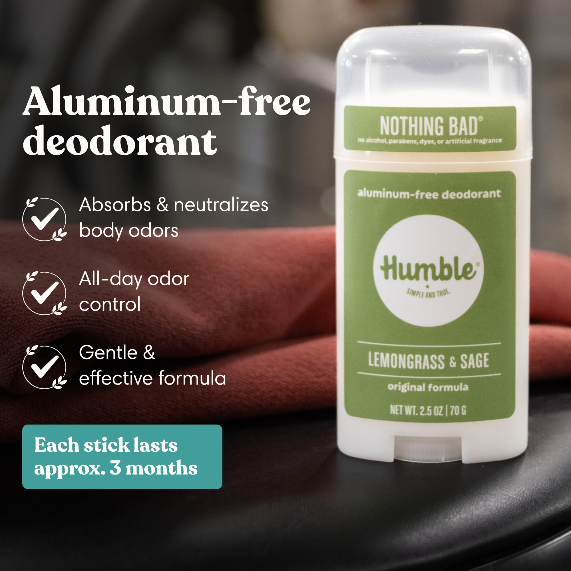 HUMBLE SIMPLE AND TRUE Lemongrass & Sage stick close-up emphasizing creamy texture and smooth glide