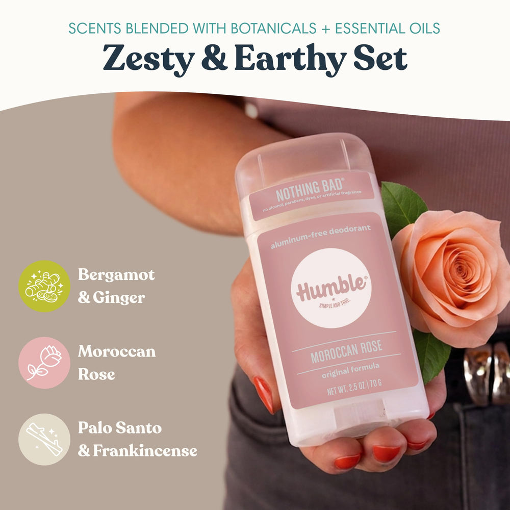 HUMBLE Moroccan Rose label close-up emphasizing floral aroma and natural ingredients
