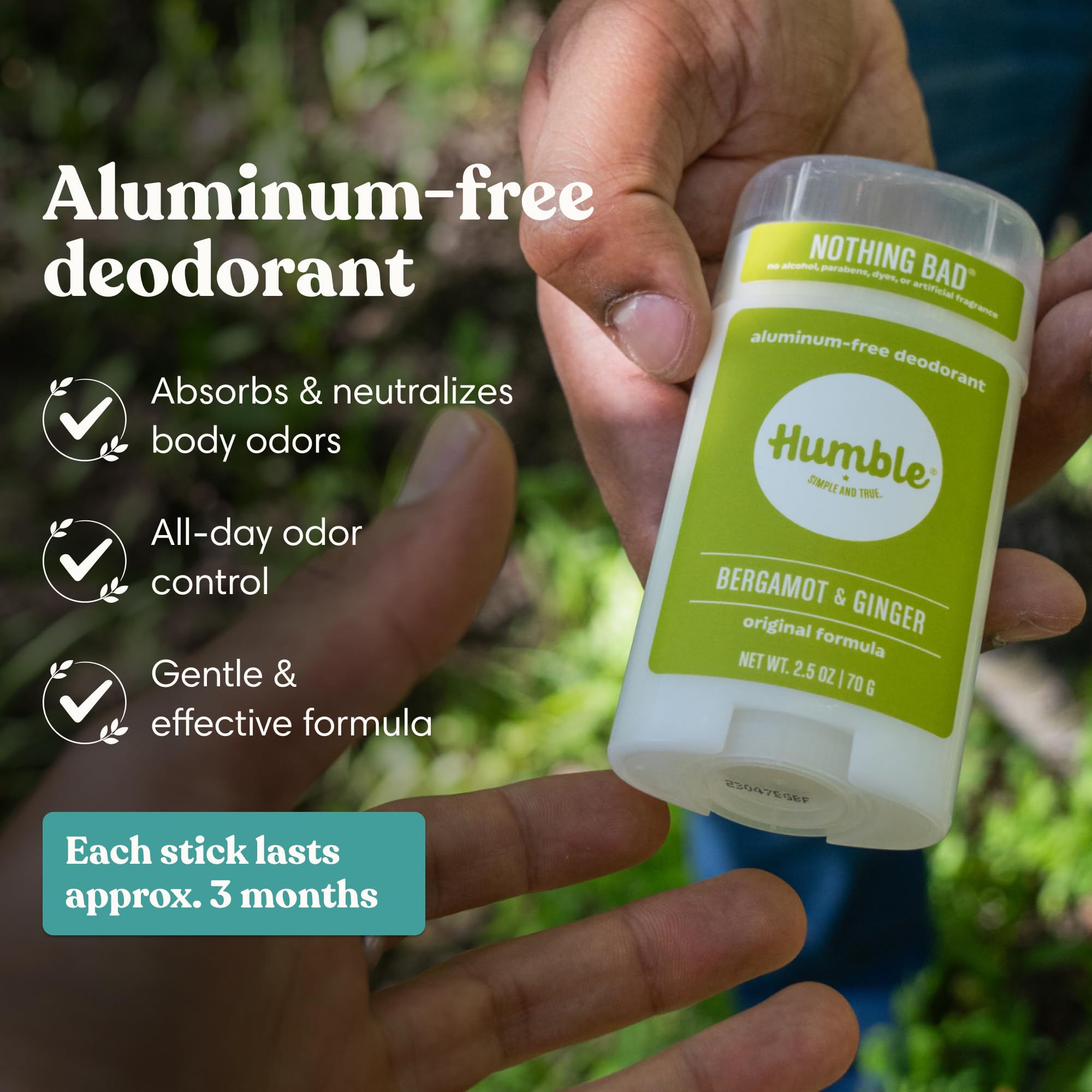 HUMBLE close-up of deodorant stick texture highlighting smooth application and gentle feel