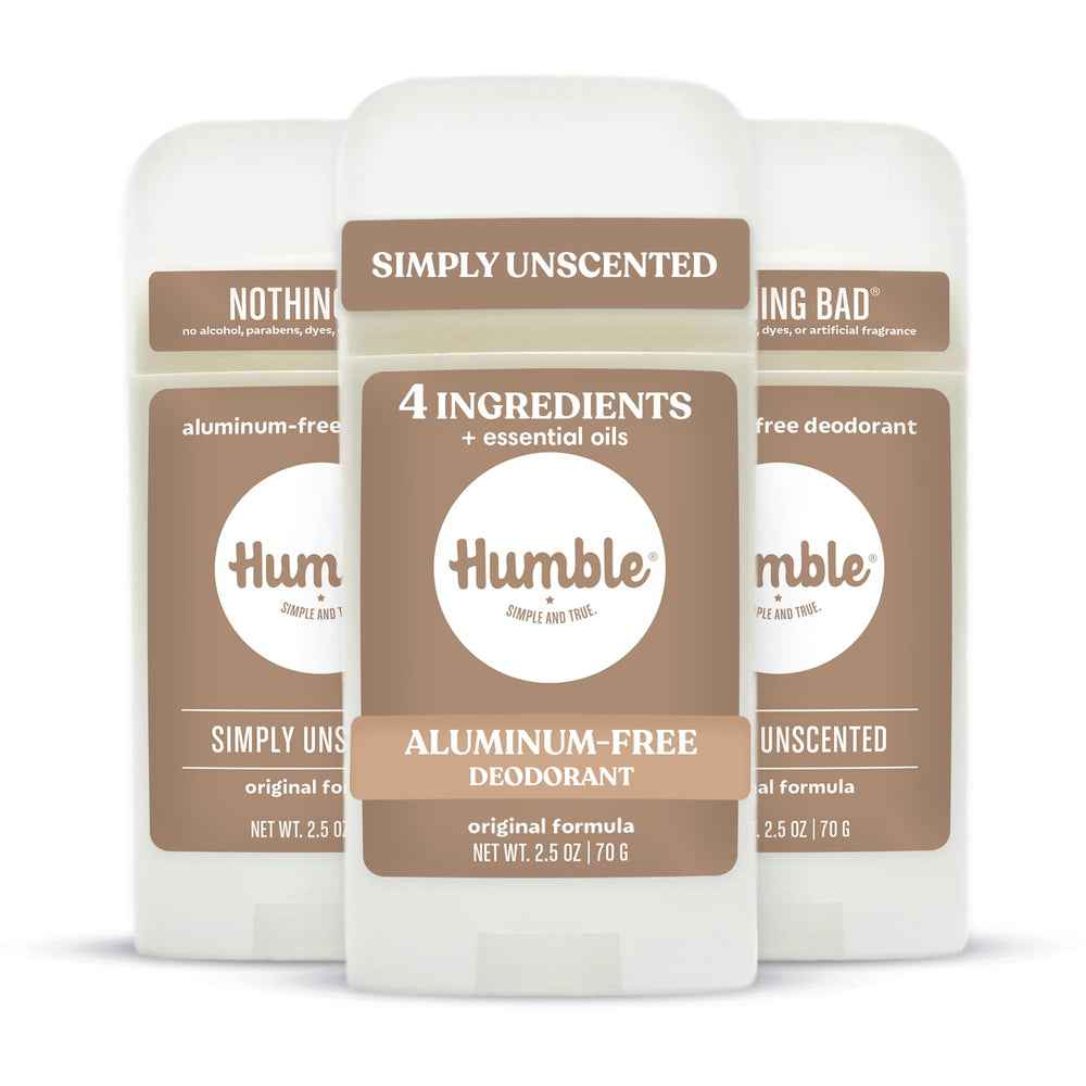 HUMBLE SIMPLE AND TRUE front packaging showing unscented three-pack benefits
