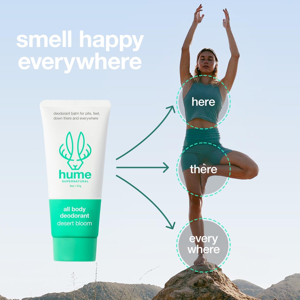 Hume Supernatural being applied to underarm demonstrating gentle whole-body odor control benefit