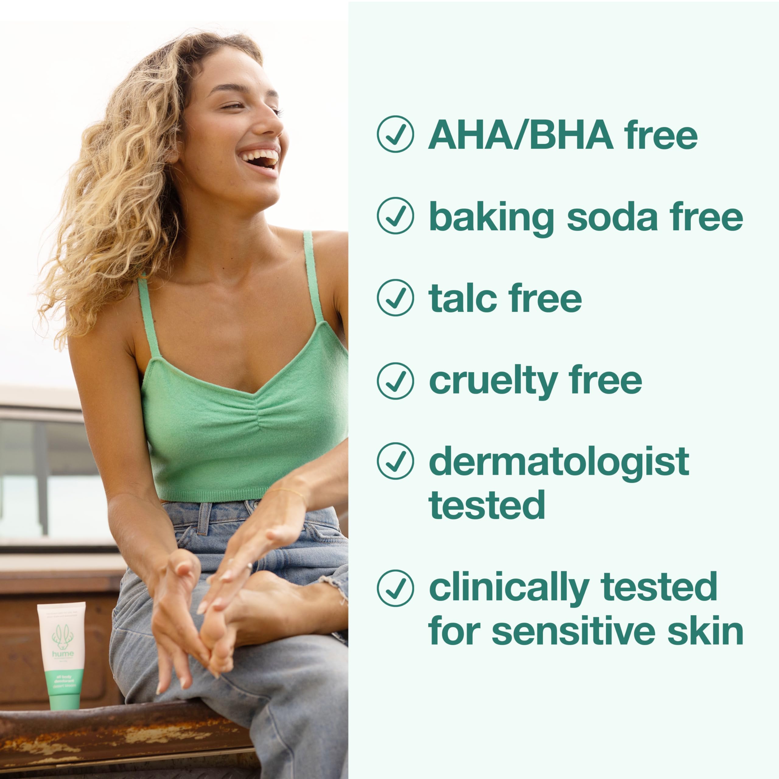 Hume Supernatural used on inner thigh highlighting safe-for-sensitive-areas benefit