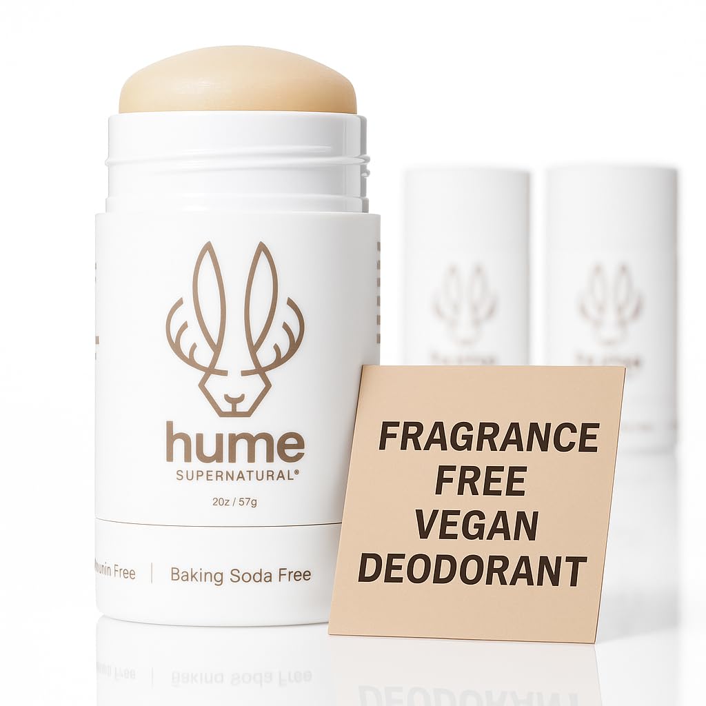 HUME SUPERNATURAL front packaging showing clean unscented deodorant benefit
