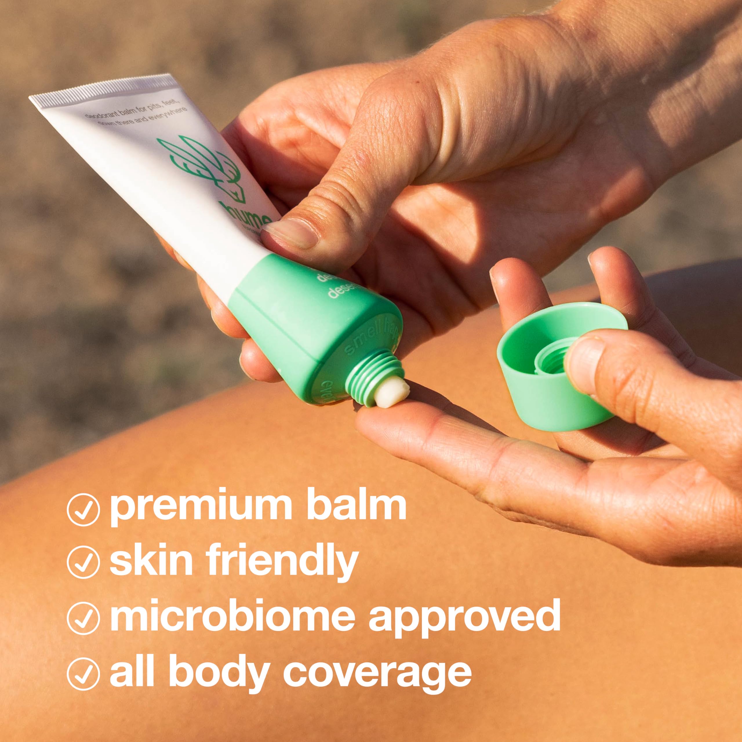 Hume Supernatural ingredient label close-up showing aluminum-free clean formula benefit