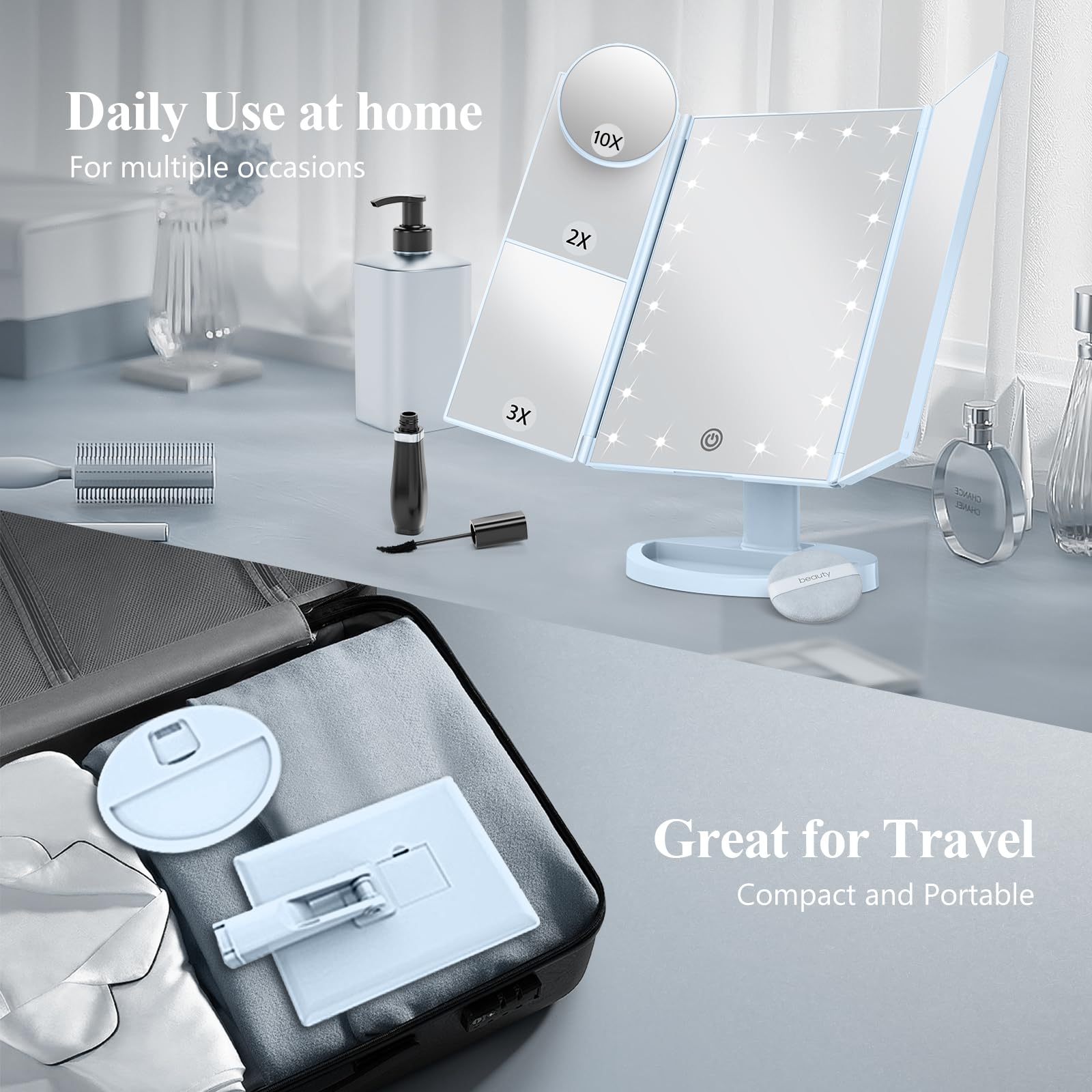 HUONUL folded mirror compact for travel and easy packing convenience