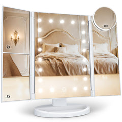 HUONUL front trifold mirror showing full-face view and bright LEDs for accurate makeup