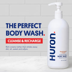 Huron pump top close-up demonstrating easy one-hand use and controlled dispensing
