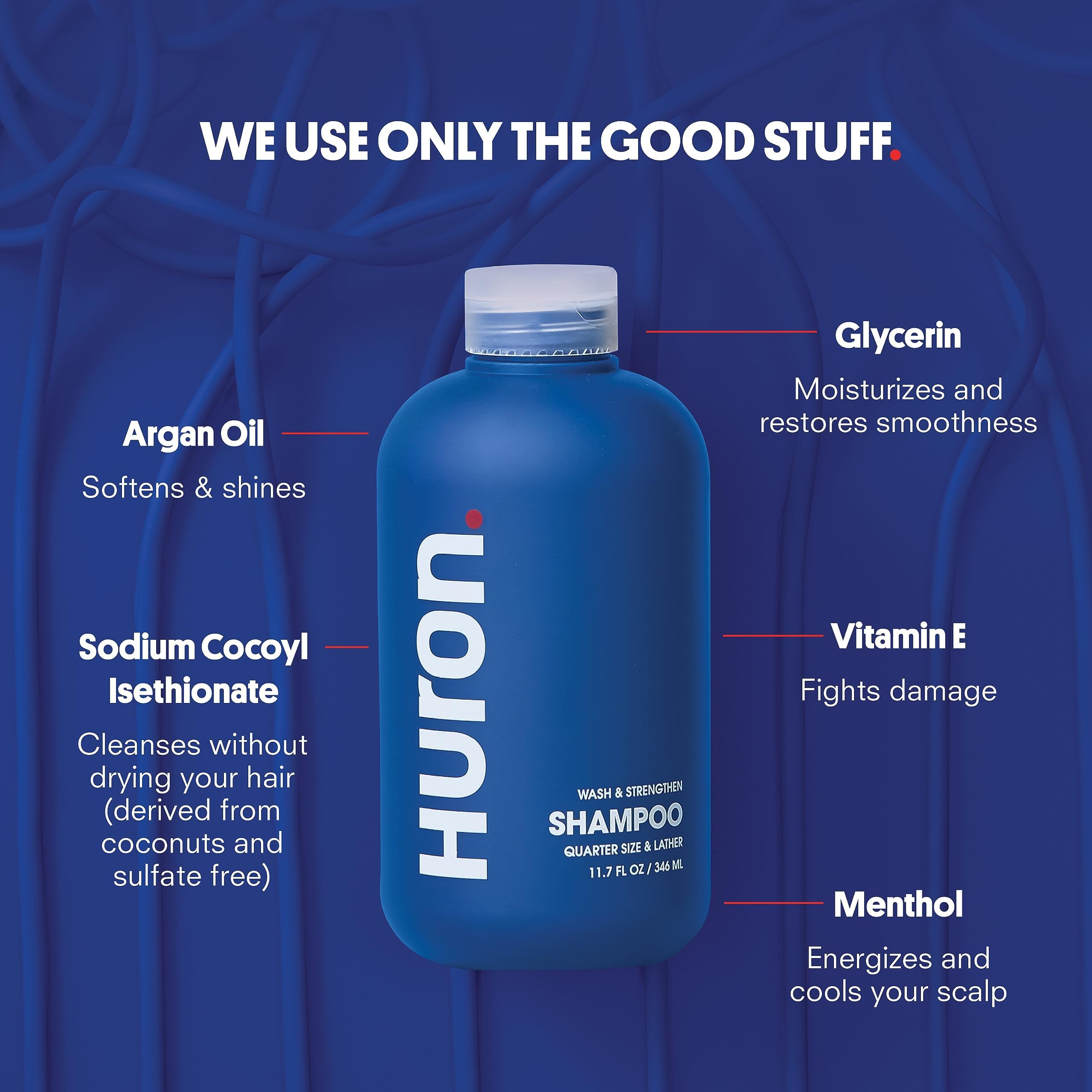 Open cap and label detail on Huron explaining fragrance and clean formulation