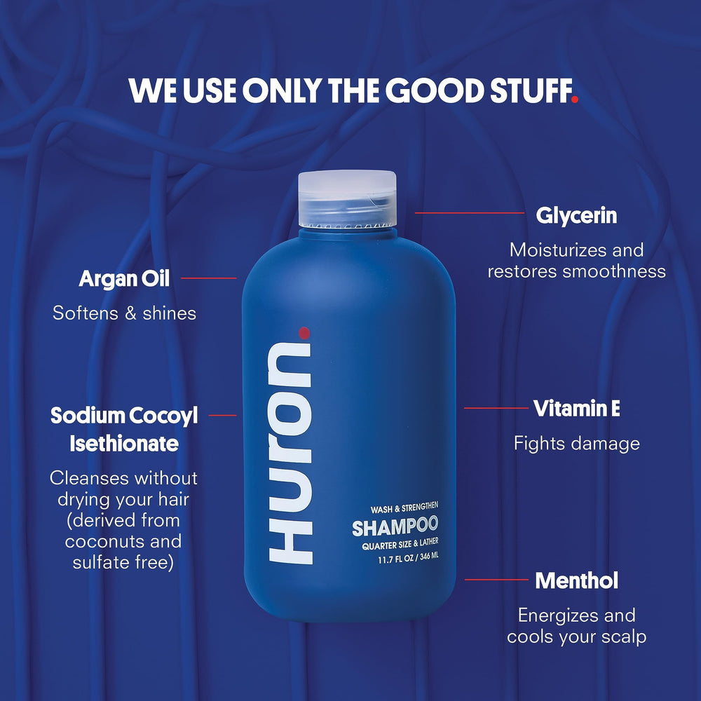 Open cap and label detail on Huron explaining fragrance and clean formulation