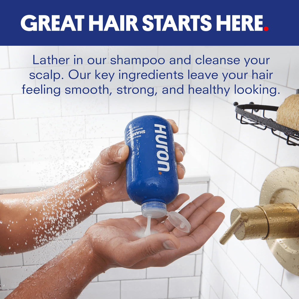 Huron shampoo lather texture demonstrating gentle foam and effective cleansing