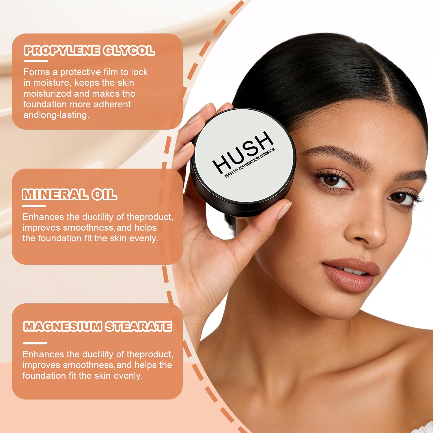 Hush Makeup Foundation inside a handbag lifestyle shot showing portable daily touch-ups