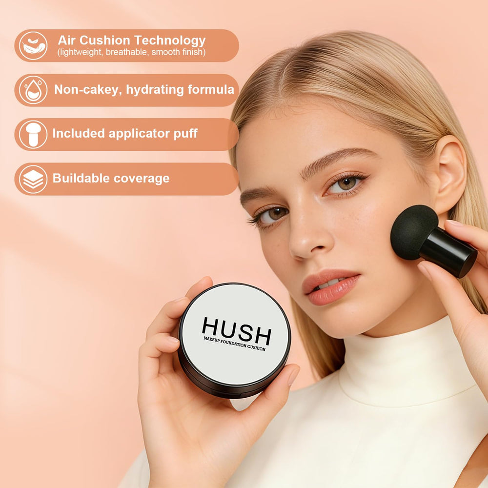 Hush Makeup Foundation mushroom puff close-up showing soft applicator for easy blending