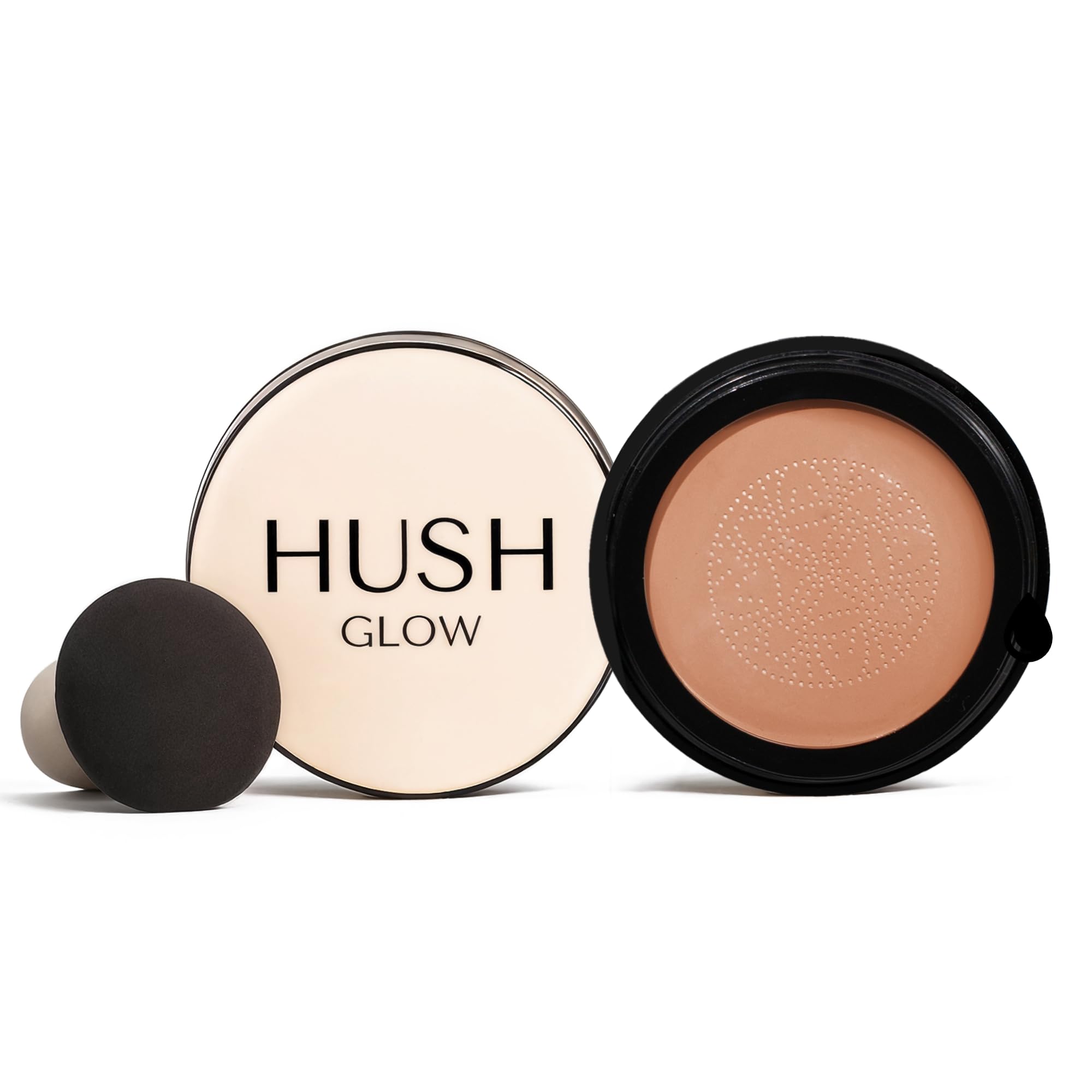 Hush Glow front compact showing sleek packaging and portability benefit