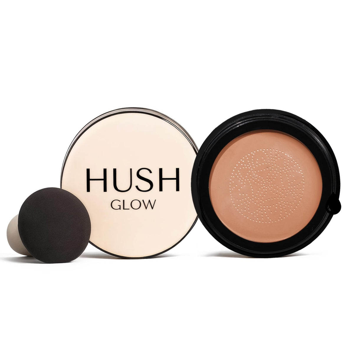 Hush Glow front compact showing sleek packaging and portability benefit