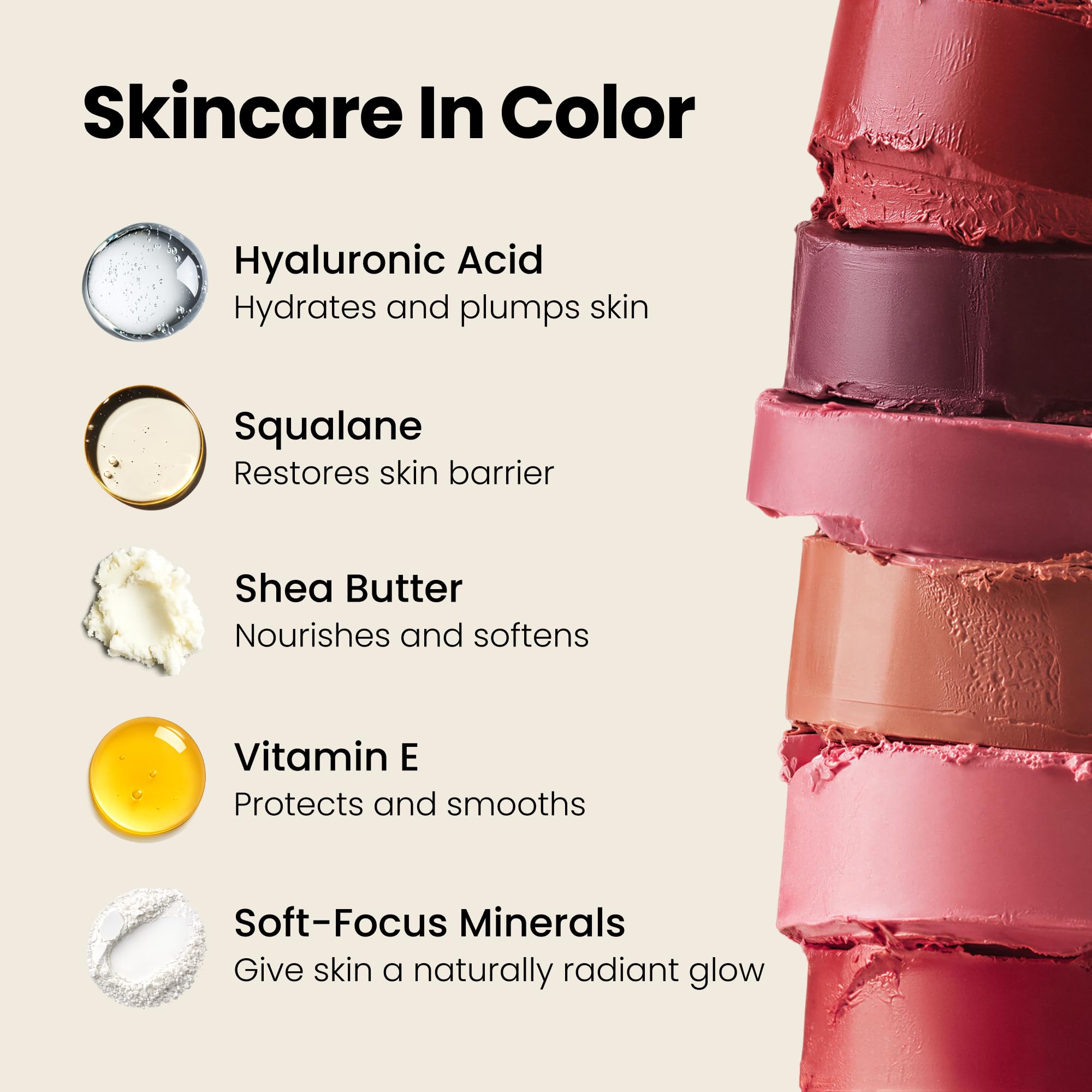 Hush Glow lip swatch in Soft Peach offering coordinated cheek and lip tint