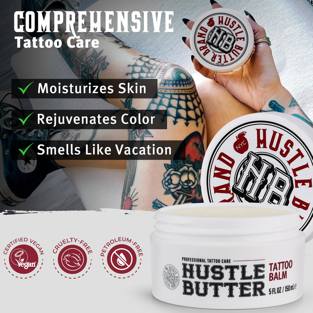 Hustle Butter Deluxe label close-up listing natural ingredient benefits